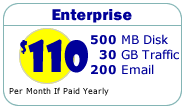 Enterprise - 500MB Disk, 30GB Traffic, 200 Email