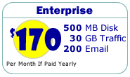 Enterprise- 500MB Disk, 30GB Traffic, 200 Email