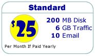 Standard - 200MB Disk, 6GB Traffic, 10 Email